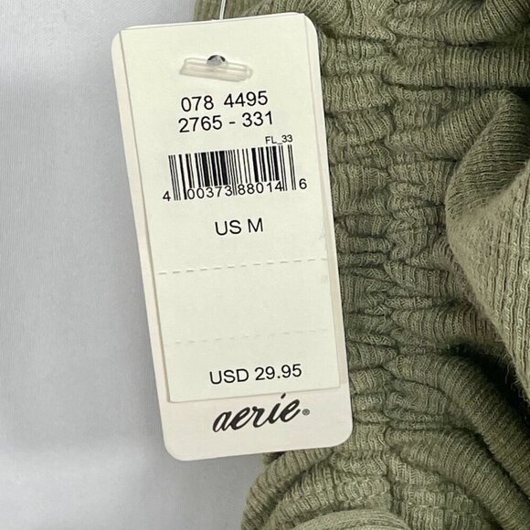 NWT aerie Ribbed Ruched Scrunched Side Tie Spaghetti Strap Crop Top Olive M - Picture 4 of 11